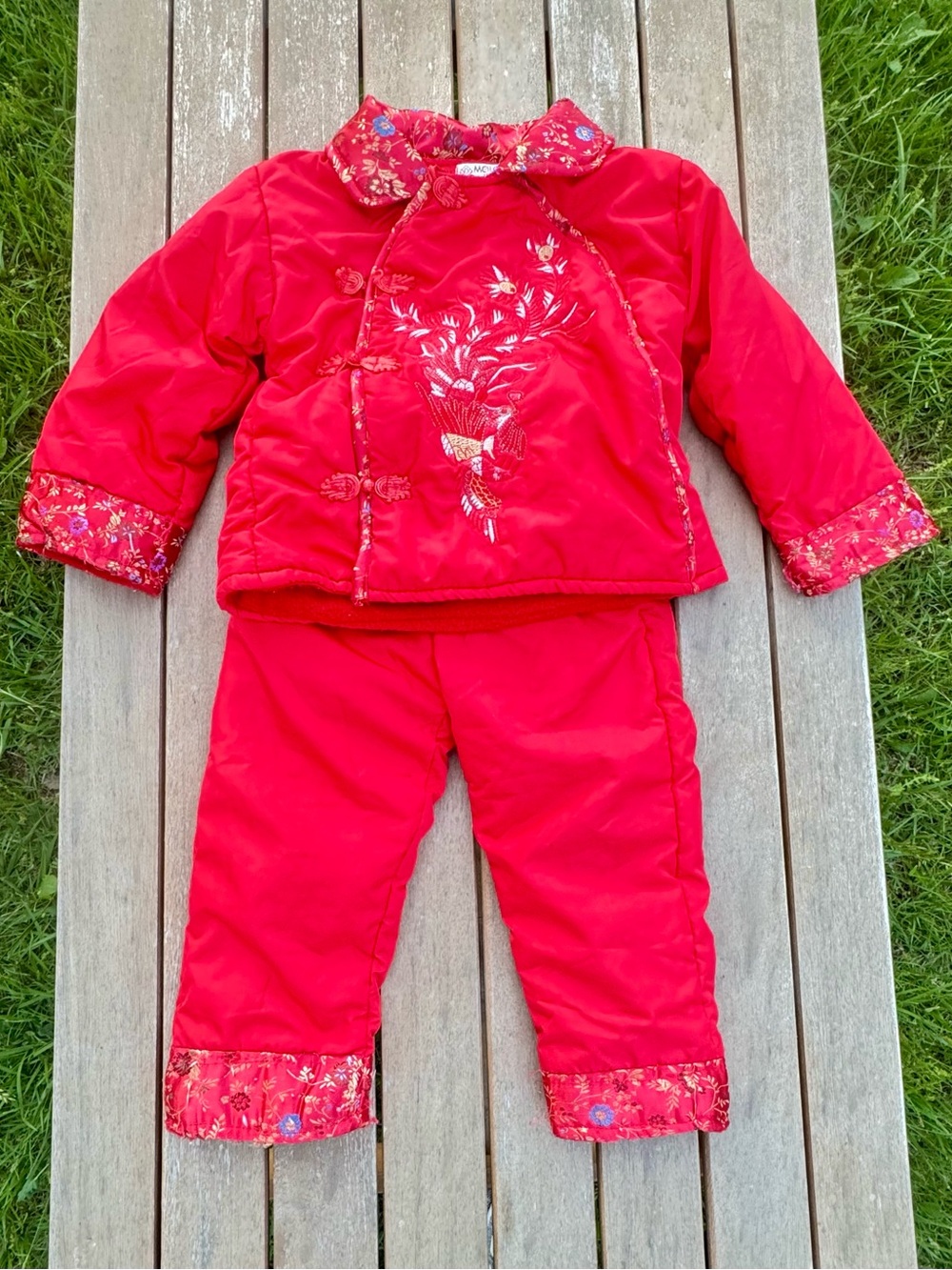Vintage Red Embroidered Chinese Toddler Set‎ Padded Satin Lunar New Year Outfit